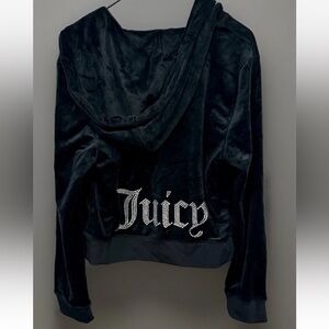 NWT Juicy Couture Black Velour Zip-Up Track Jacket Hood Y2K Sz L